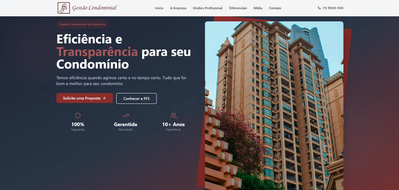Captura de tela do projeto FFS Gestão Condominial