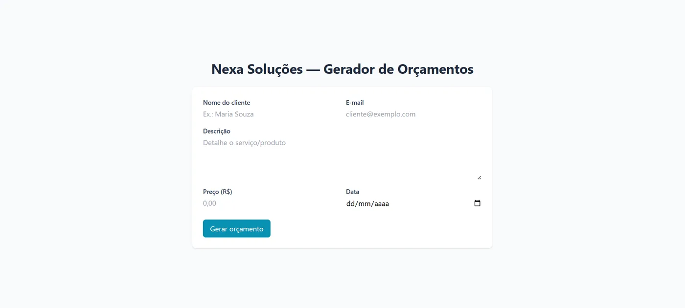 Captura de tela do projeto Nexa Soluções